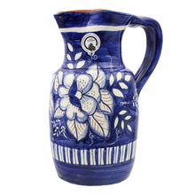Load image into Gallery viewer, Hand Painted Portuguese Terracotta Blue/White Floral Sangria Pitcher
