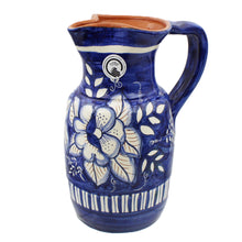 Load image into Gallery viewer, Hand Painted Portuguese Terracotta Blue/White Floral Sangria Pitcher

