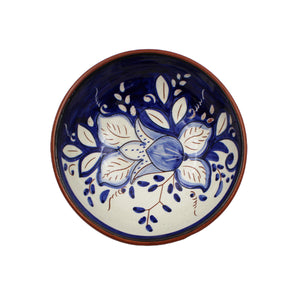 Hand-Painted Portuguese Pottery Clay Terracotta Blue Floral Snack Bowl Set
