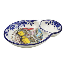 Load image into Gallery viewer, Traditional Lisbon Tram Blue Floral Olive Dish with Pit Holder
