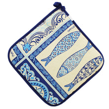Load image into Gallery viewer, Blue Sardine and Floral Azulejo Pattern Cotton Pot Holders, Set of 2