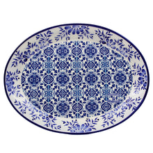 Load image into Gallery viewer, Traditional Blue Tile Azulejo Floral Ceramic Oval Platter