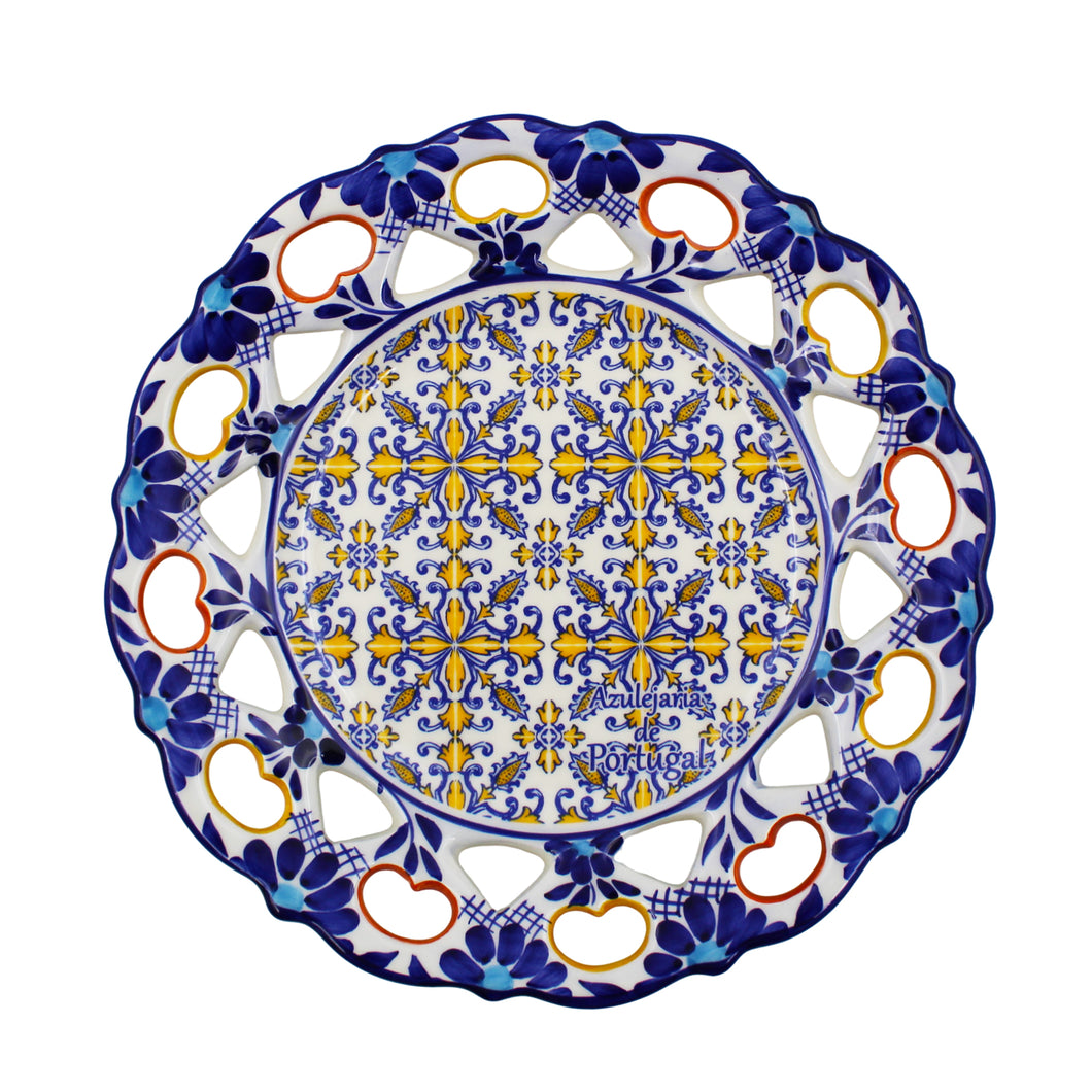 Hand-Painted Traditional Floral Blue and Yellow Tile Azulejo 9.5