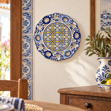 Load image into Gallery viewer, Hand-Painted Portuguese Ceramic Azulejo Plate – Yellow Design, 9.5"