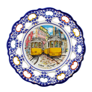 Hand-Painted Traditional Floral Portuguese Lisbon Tram 9.5" Decorative Plate
