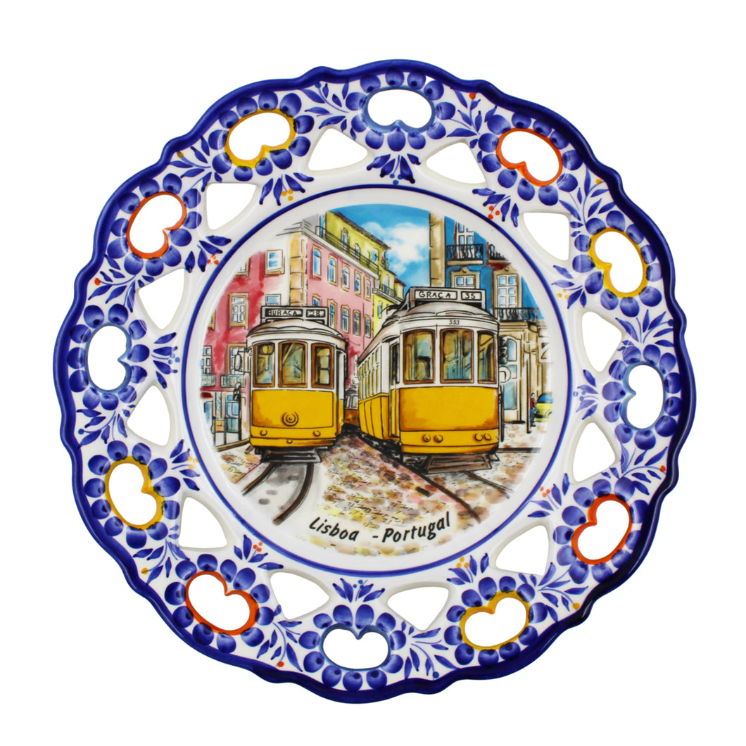 Hand-Painted Traditional Floral Portuguese Lisbon Tram 9.5