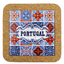 Load image into Gallery viewer, Traditional Portuguese Blue and Orange Tile Azulejo Tile Cork Trivet
