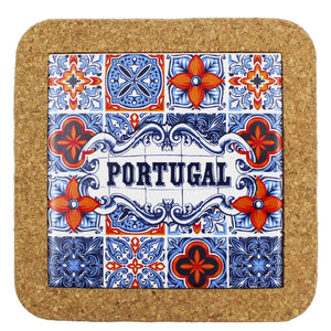 Traditional Portuguese Blue and Orange Tile Azulejo Tile Cork Trivet
