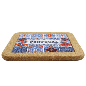 Traditional Portuguese Blue and Orange Tile Azulejo Tile Cork Trivet