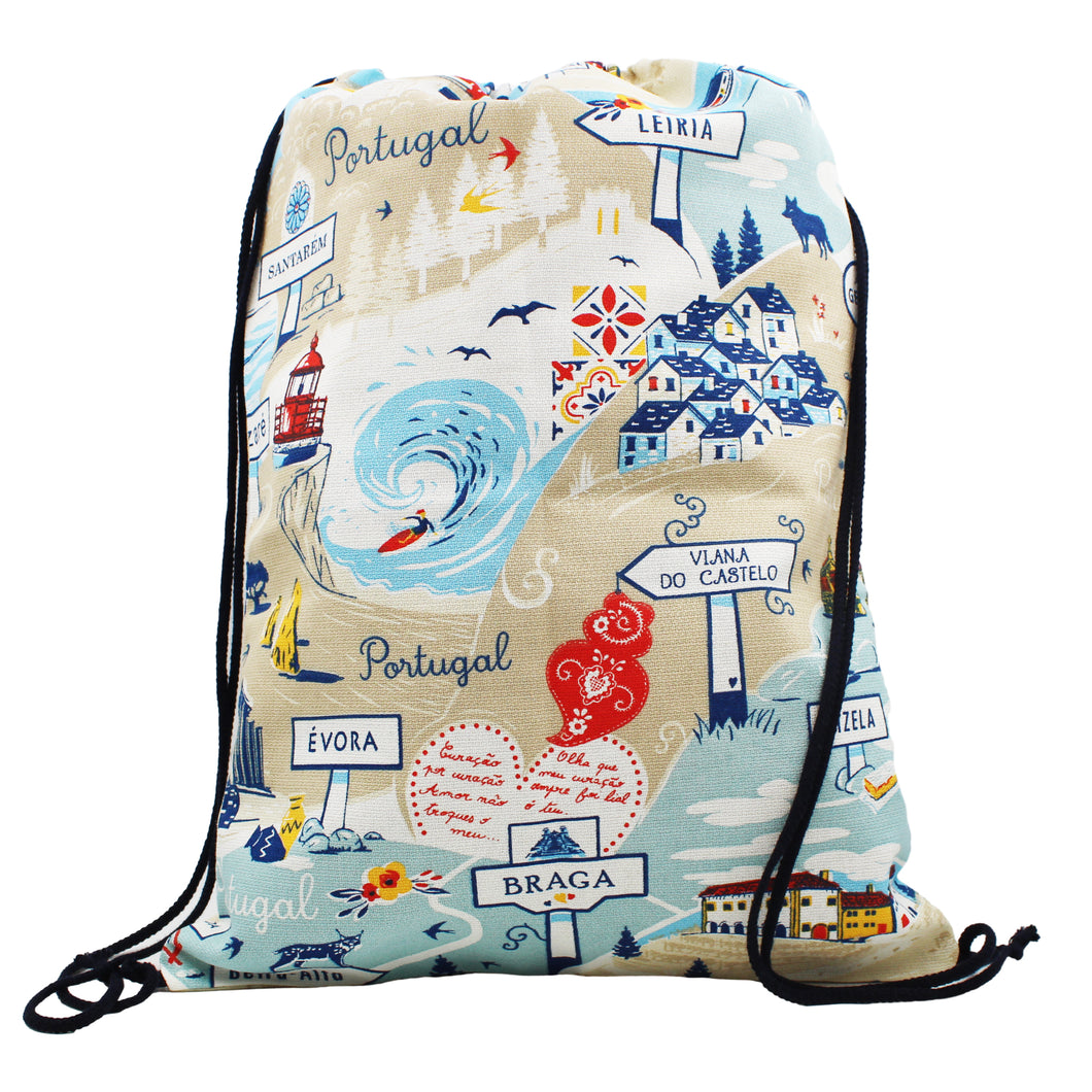 Portugal Cities and Towns Cotton Drawstring Bag