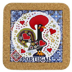 Traditional Portuguese Rooster Galo Barcelos Tile Cork Trivet