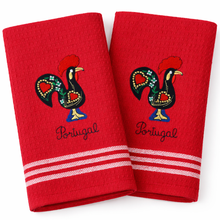 Load image into Gallery viewer, Portuguese Rooster Red Tea Towels – Set of 2, 100% Cotton Kitchen Towels (23.5" x 19.5")