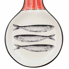 Load image into Gallery viewer, Portuguese Ceramic Spoon Rest with Sardine Design - Red Handle