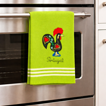Load image into Gallery viewer, Portuguese Rooster Green Tea Towels – Set of 2, 100% Cotton Kitchen Towels (23.5" x 19.5")