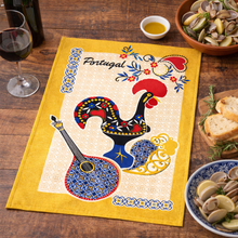 Load image into Gallery viewer, Portuguese Rooster Yellow Tea Towels – Set of 2, 100% Cotton Kitchen Towels (26.5" x 19")