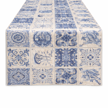 Load image into Gallery viewer, Portuguese Azulejo Tile Table Runner – Blue & Beige Design, Made in Portugal (55" x 17.25")