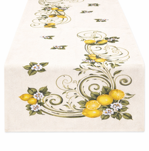 Load image into Gallery viewer, Portuguese Lemon Table Runner – Floral Citrus Design, Made in Portugal (53.5" x 17.5")