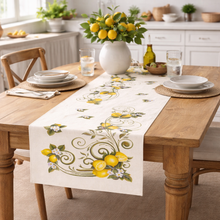 Load image into Gallery viewer, Portuguese Lemon Table Runner – Floral Citrus Design, Made in Portugal (53.5" x 17.5")
