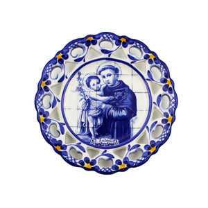Traditional Portuguese Blue Floral Ceramic St. Anthony 5" Decorative Plate