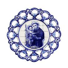 Load image into Gallery viewer, Traditional Portuguese Blue Floral Ceramic St. Anthony 7.5&quot; Decorative Plate

