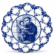 Load image into Gallery viewer, Hand-Painted Portuguese Ceramic Azulejo Plate – St. Anthony Design, 7.5"