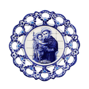 Traditional Portuguese Blue Floral Ceramic St. Anthony 7.5" Decorative Plate