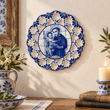 Load image into Gallery viewer, Hand-Painted Portuguese Ceramic Azulejo Plate – St. Anthony Design, 7.5"