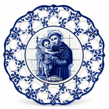 Load image into Gallery viewer, Hand-Painted Portuguese Ceramic Azulejo Plate – St. Anthony Design, 9.5"