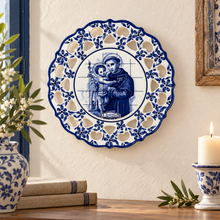 Load image into Gallery viewer, Hand-Painted Portuguese Ceramic Azulejo Plate – St. Anthony Design, 9.5"