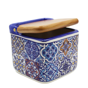 Tradtional Blue Tile Azulejo Ceramic Salt Holder with Lid