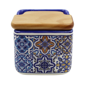 Tradtional Blue Tile Azulejo Ceramic Salt Holder with Lid
