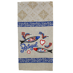 Traditional Portuguese Sardine Blue & Beige Cotton Kitchen Dish Towel, Set of 2