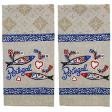 Load image into Gallery viewer, Traditional Portuguese Sardine Blue & Beige Cotton Kitchen Dish Towel, Set of 2