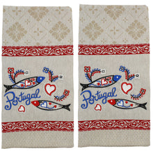 Load image into Gallery viewer, Traditional Portuguese Sardine Red & Beige Cotton Kitchen Dish Towel, Set of 2
