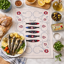 Load image into Gallery viewer, Portuguese Sardine Tea Towels – Set of 2, 100% Cotton Kitchen Dish Towels (25" x 19")