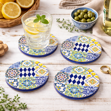 Load image into Gallery viewer, Portuguese Tile Azulejo Ceramic Coasters with Cork Backing – Set of 4