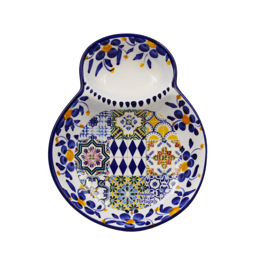Traditional Tile Azulejo Multicolor Ceramic Olive Dish with Pit Holder, Saudade