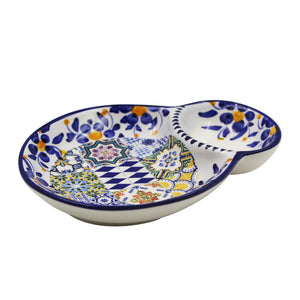 Traditional Tile Azulejo Multicolor Ceramic Olive Dish with Pit Holder, Saudade