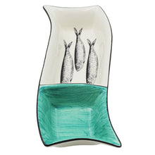Load image into Gallery viewer, Portuguese Ceramic Divided Serving Dish with Sardine Design and Green Accent