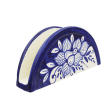 Load image into Gallery viewer, Hand-Painted Portuguese Pottery Clay Terracotta Blue Napkin Holder
