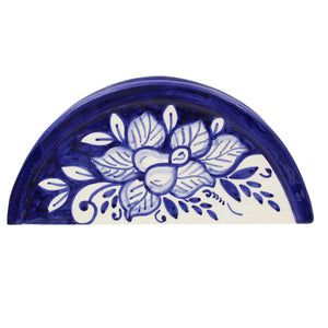 Hand-Painted Portuguese Pottery Clay Terracotta Blue Napkin Holder