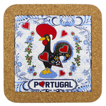 Load image into Gallery viewer, Traditional Portuguese Rooster Galo Barcelos Blue Tile Cork Trivet