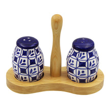 Load image into Gallery viewer, Hand-Painted Portuguese Pottery Clay Terracotta Blue Salt &amp; Pepper Shaker Set
