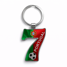 Load image into Gallery viewer, Portugal #7 Metal Keychain – Portuguese Flag Design with Soccer Ball