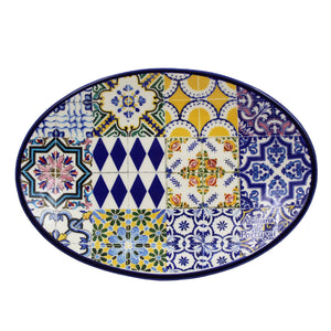 Traditional Tile Azulejo Multicolor Ceramic Oval Platter, Saudade