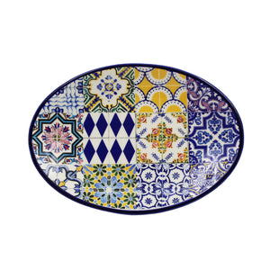 Traditional Tile Azulejo Multicolor Ceramic Oval Platter, Saudade