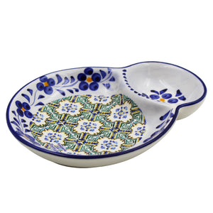 Traditional Tile Azulejo Yellow & Green Ceramic Olive Dish with Pit Holder, Tavira