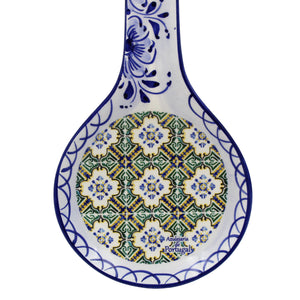 Traditional Tile Azulejo Yellow & Green Ceramic Spoon Rest Utensil Holder, Tavira
