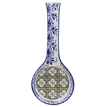 Load image into Gallery viewer, Traditional Tile Azulejo Yellow &amp; Green Ceramic Spoon Rest Utensil Holder, Tavira
