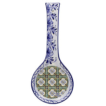 Load image into Gallery viewer, Traditional Tile Azulejo Yellow & Green Ceramic Spoon Rest Utensil Holder, Tavira